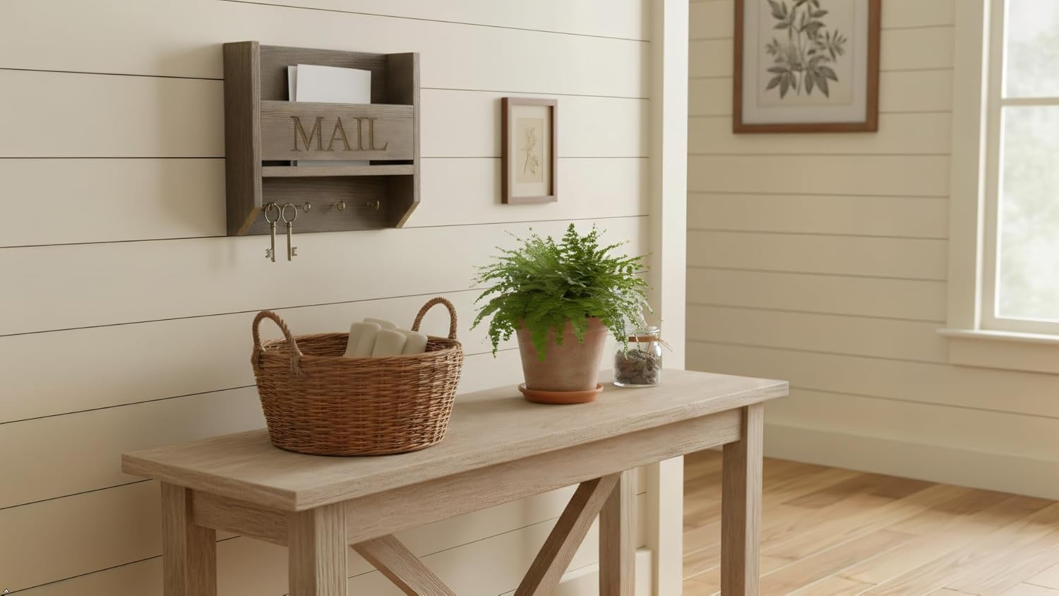 Rustic Revival | Barnwood Mail Sorter with Key Hooks | Reclaimed Weathered Wood Wall Organizer for Mail, Letters & Keys | Farmhouse Entryway & Kitchen Decor