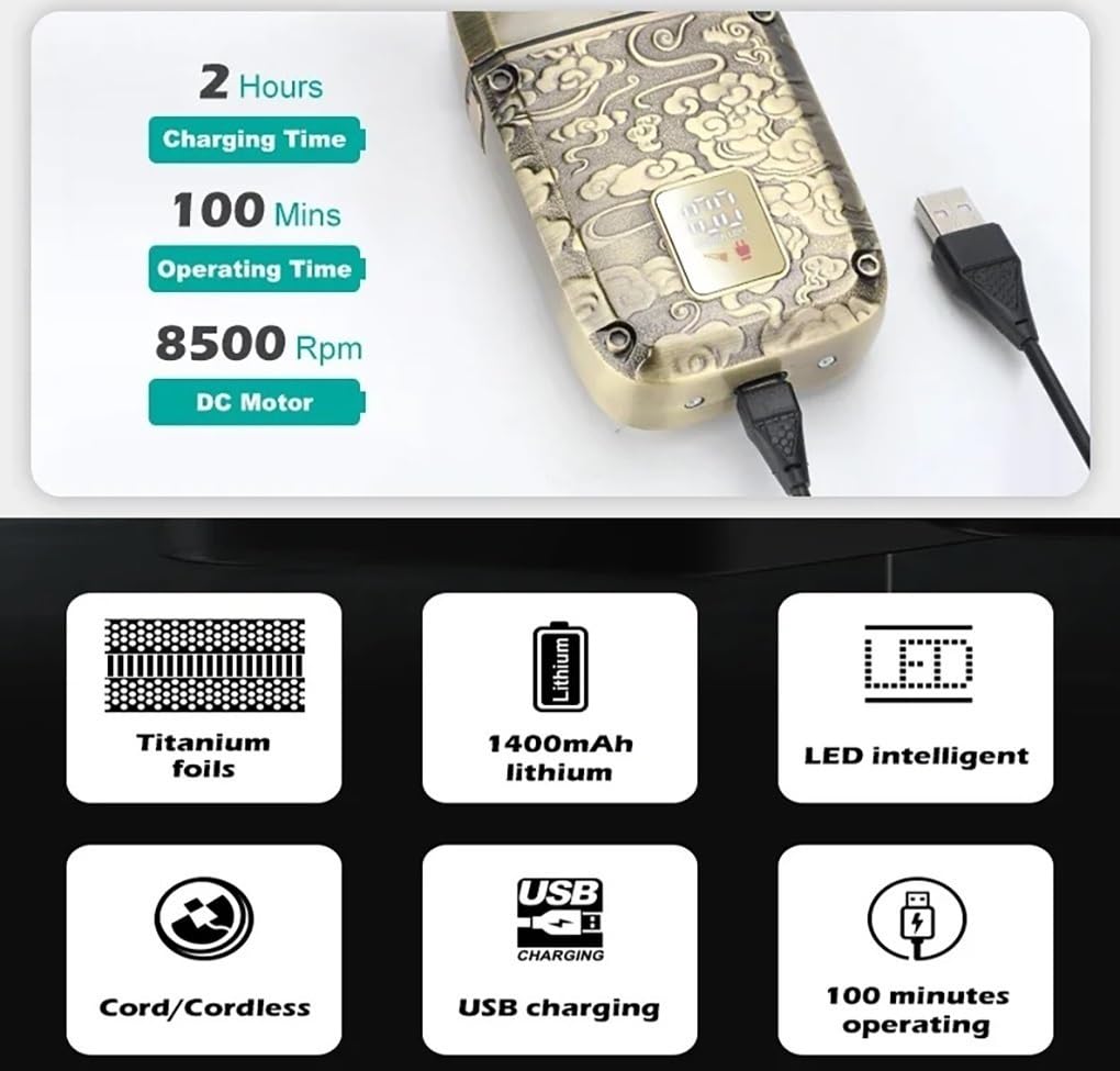 Rasoi elettrici a lamina per gli uomini Rasoio professionale Rasoio ricaricabile Rasoio LED Trimmer Rasoio elettrico Macchina da barba reciprocante per gli uomini