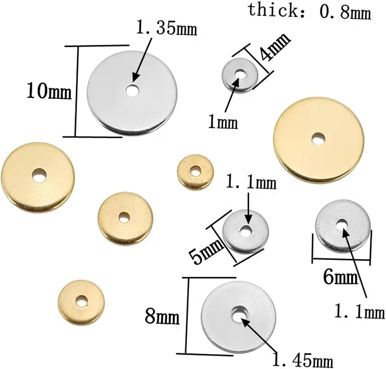 Dnyucen Spacer Beads 500pcs Stainless Steel Flat Disc Spacer Beads Gold Blank Round Loose Beads(Gold 8mm)