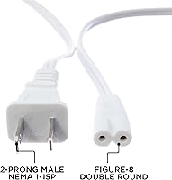 Vista 5 de THE CIMPLE CO Figura 8 Cable de alimentación (2 clavijas) con núcleo de alambre de cobre, no polarizado para satélite, CATV, sistemas de juego y más