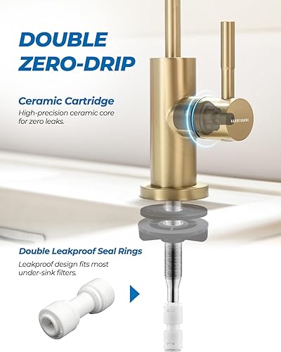 Miniatura 4 de WEWE Grifo de agua potable, grifo de filtro de agua de cocina sin plomo para ósmosis inversa o sistema de filtración de agua, grifo RO, dorado