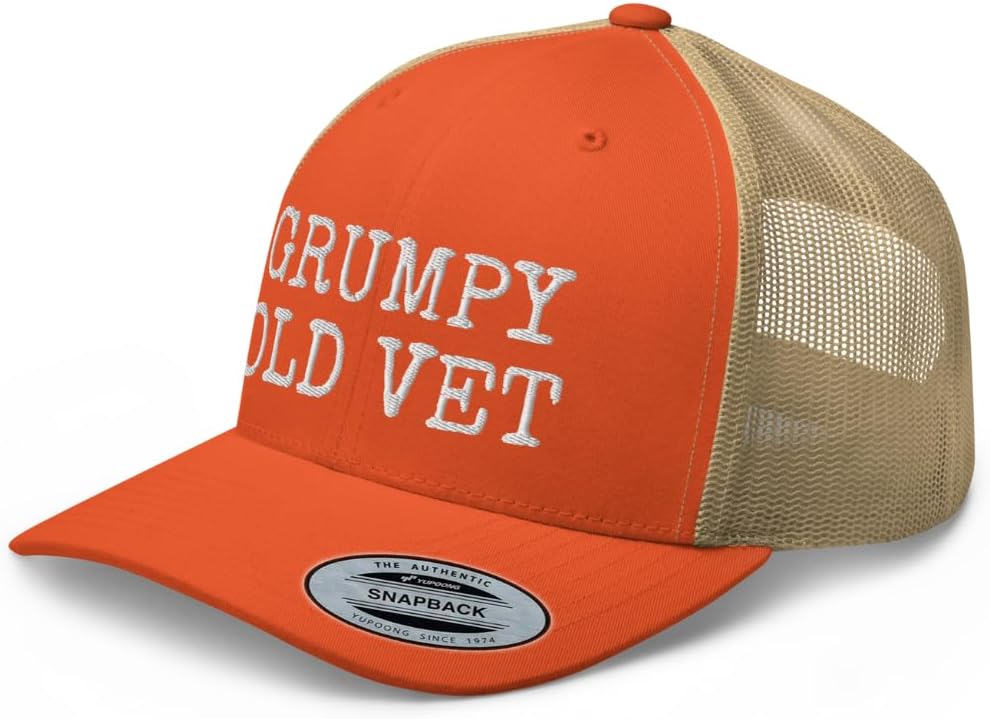 Grumpy Old Vet Embroidered Curved Bill Trucker Hat Mid Crown Adjustable Funny Cap