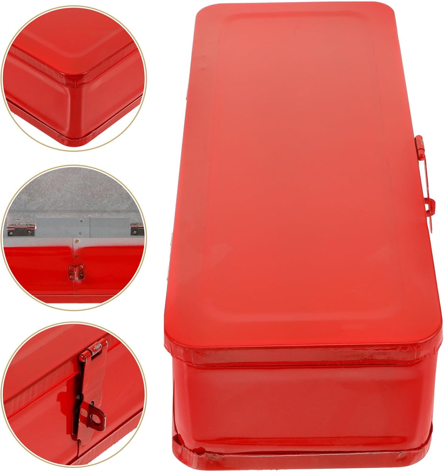 UKCOCO Portable Metal Tool Box Heavy Duty Tool Organizer Box Iron Sheet Toolbox Tool Storage Case Lockable Tool Box for Truck Car Trailer Pickup Underbed Red, 34.00X13.00X8.00CM