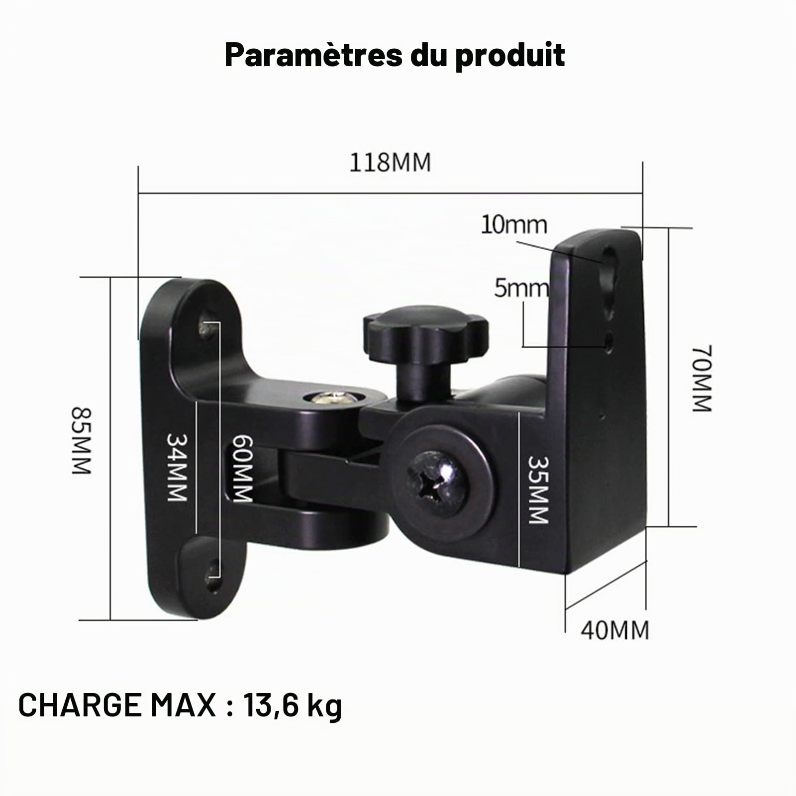 BS-218pro Support Mural pour Enceintes pour Petites Enceintes, Support Enceinte Murale, Poids Max 30 lbs (2 Packs Noirs)