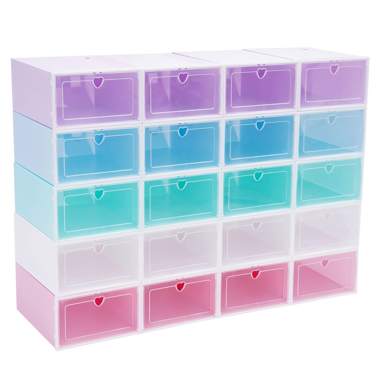 20 scatole per scarpe con coperchio ribaltabile, scatole per scarpe colorate impilabili, 5 colori, scatole per scarpe, adatte per riporre scarpe, piccoli set di attrezzi, riviste, vestiti, documenti
