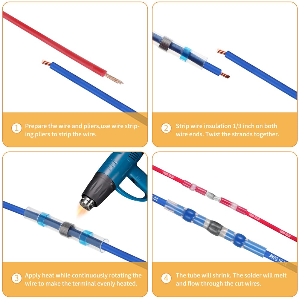 200 conectores de cable con sellado de soldadura, fundas de cable termorretráctiles de soldadura impermeables y aisladas for uso marino, for automoción y embarcaciones.