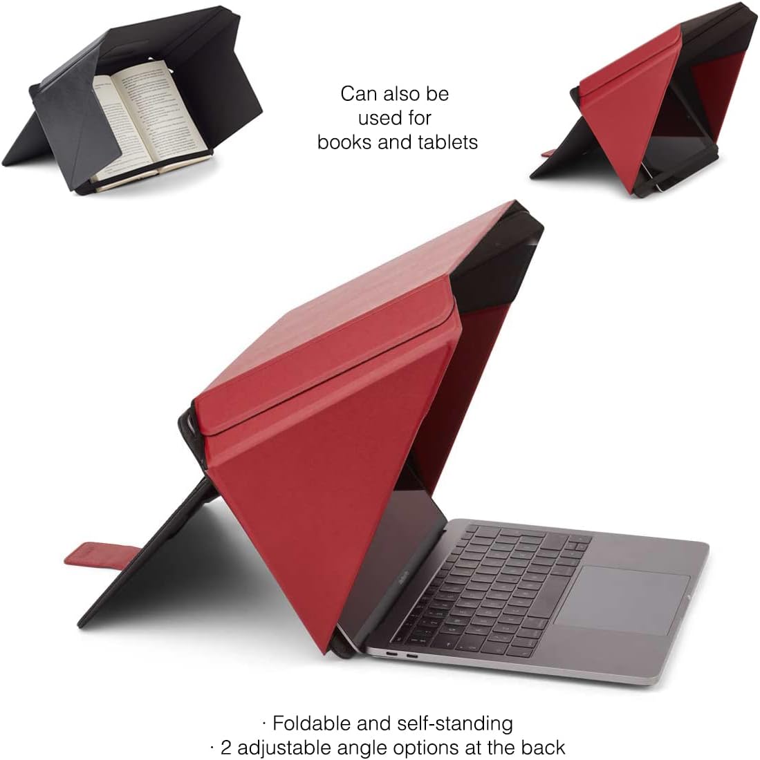 4-in-1 Laptop Screen Shade – Original Lux Hood – Sun, Privacy, Heat & Contrast Protection, Freestanding with Pocket, Fits 12–14” MacBook & PC, Patented, Red | PHILBERT Danish Design
