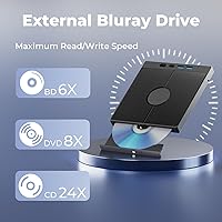 Vista 3 de Unidad Blu-ray externa 7 en 1, compatible con quemador Bluray externo de 100 G, Blueray/DVD externa para PC con puertos de tarjeta USB