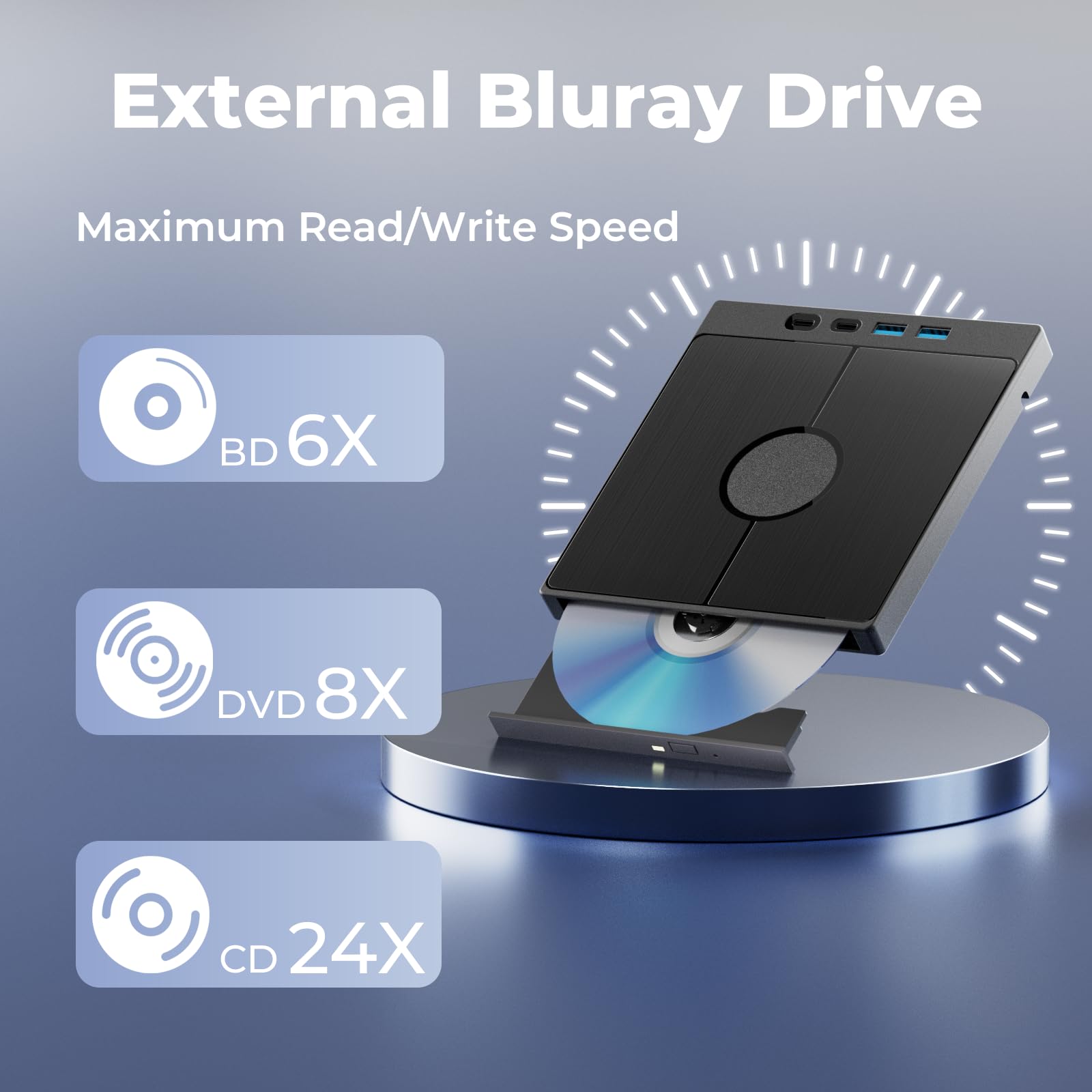 7-in-1 External Blu-ray Drive, External Bluray Burner Support 100G