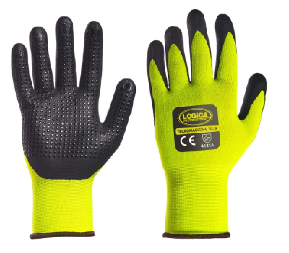 Gants de travail fluo en nitrile avec pointe en PVC lot de 12 paires taille 9