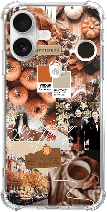 Hippie Autumn Aesthetic Case Compatible with iPhone 16, Fall Pumpkin Collage Case for iPhone 16, Trendy Cool TPU Bumper Phone Case Cover