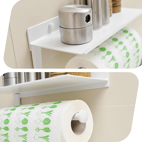 Miniatura 6 de Soporte de pared para toallas de papel para baño, soporte para toallas de mano para baño, soporte para toallas de papel negro con estante (blanco)