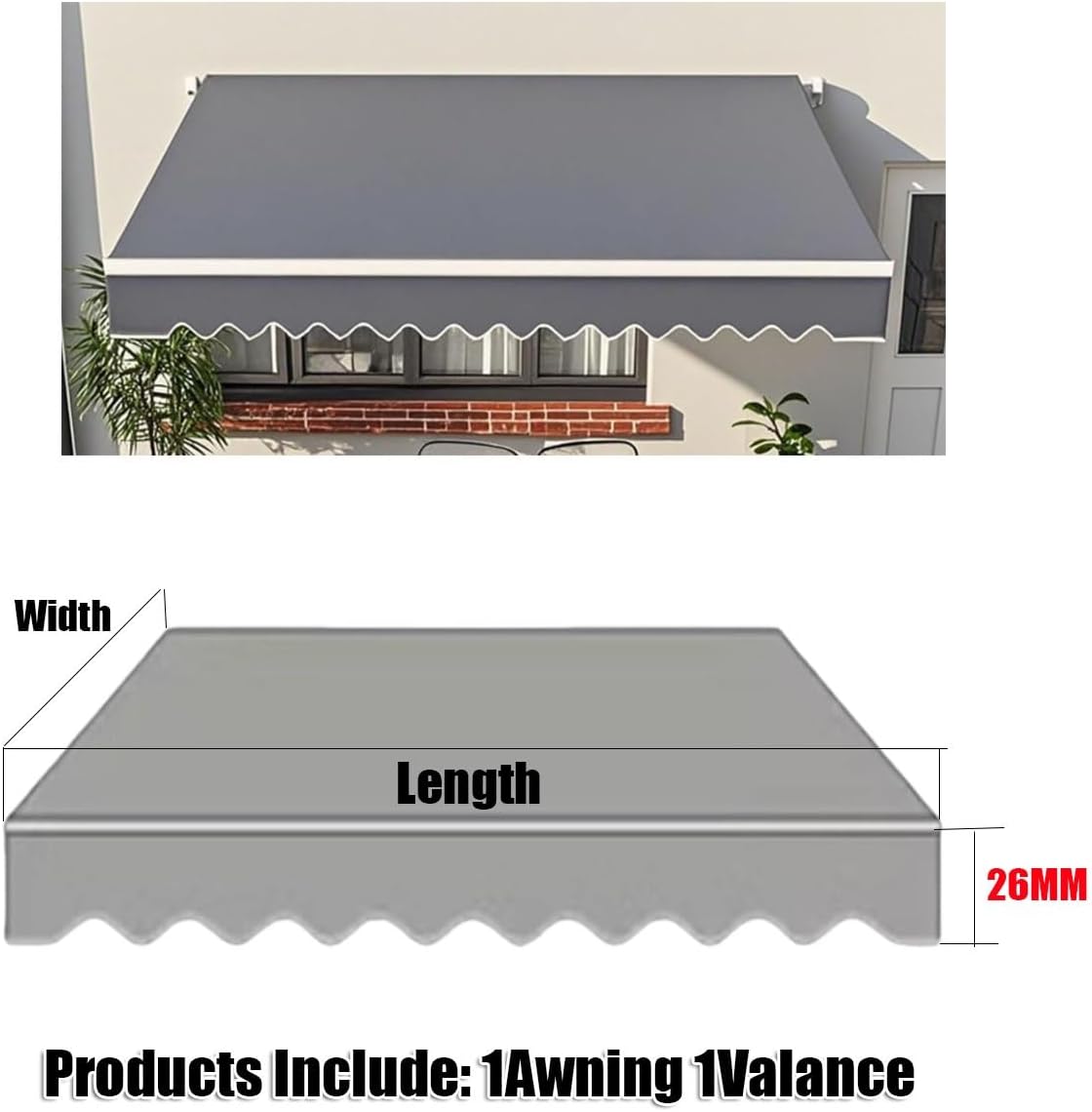 防水パティオサンシェード生地 レッド 600x200cm ガーデン＆デッキ保護用カバー 【アンチダイレクトブローイングバッフル】