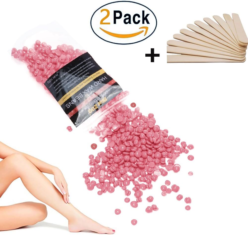 Hair Removal Wax Beans, FACPOET 2X100g No Strip Brazilian Hard pearl Wax Hot Film Waxing for Body, Underarm, Bikini (Pink)