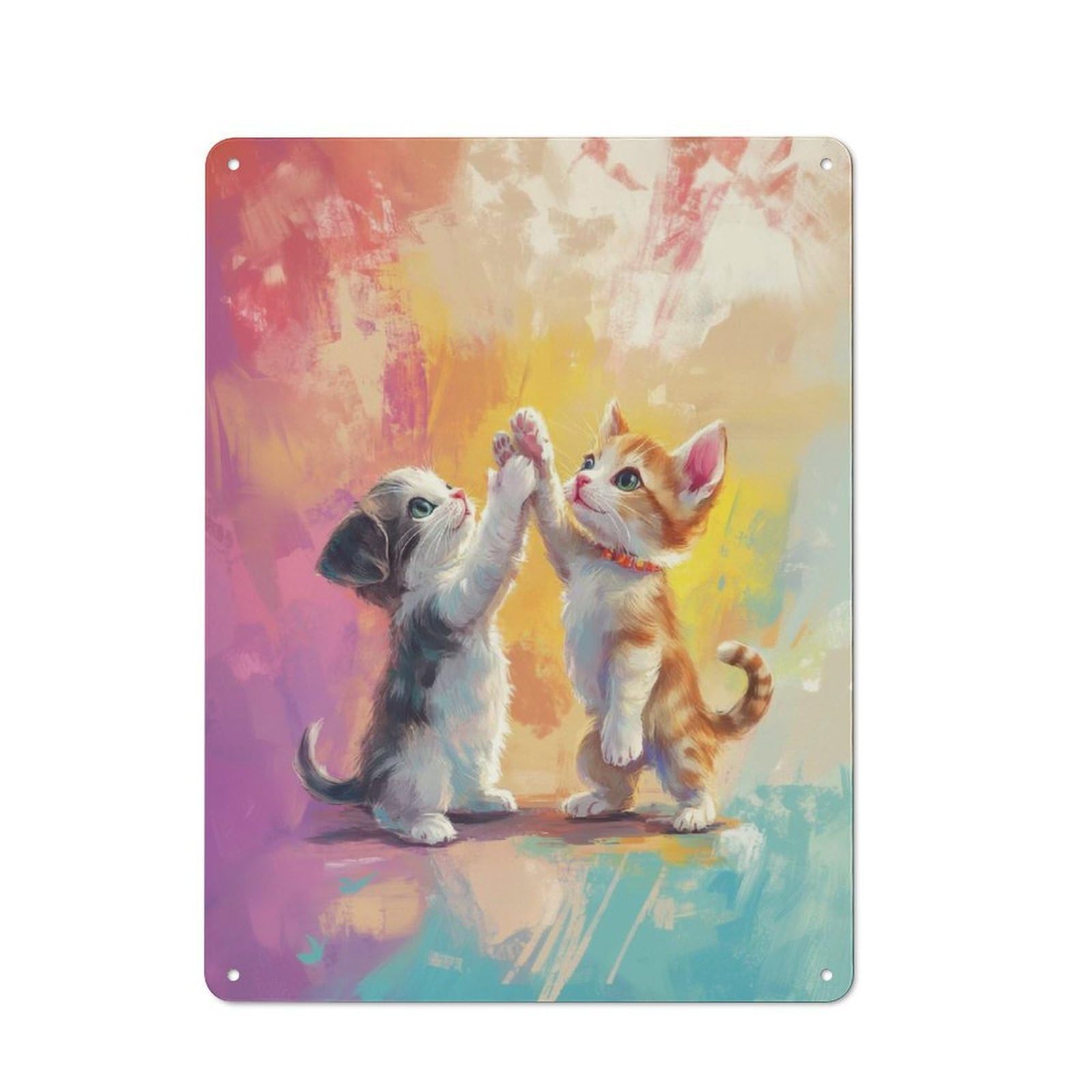 Junmoney Kittens High Five Painting Rustic Tin Sign 40X30cm For Man Cave Or Games Room, Housewarming Present For People Styling Man Cave And Games Room