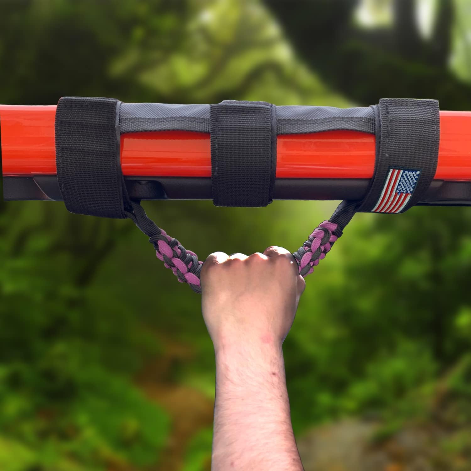 Roll Bar Grab Handles with US Flag, Paracord Grip Handle for Jeep Wrangler JK JKU JL JLU TJ CJ YJ & Gladiator JT, Pink