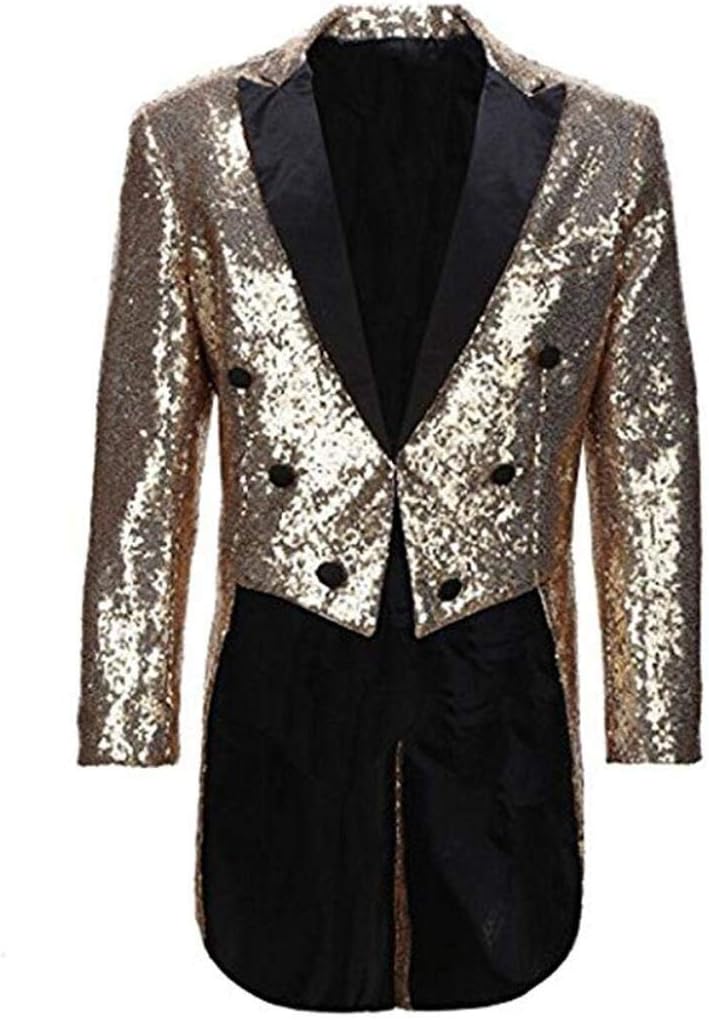 Men's Long Tailcoat Jacket Sequins Tuxedos Blazer Prom Party Coat Perfermance Costume Dinner Coat