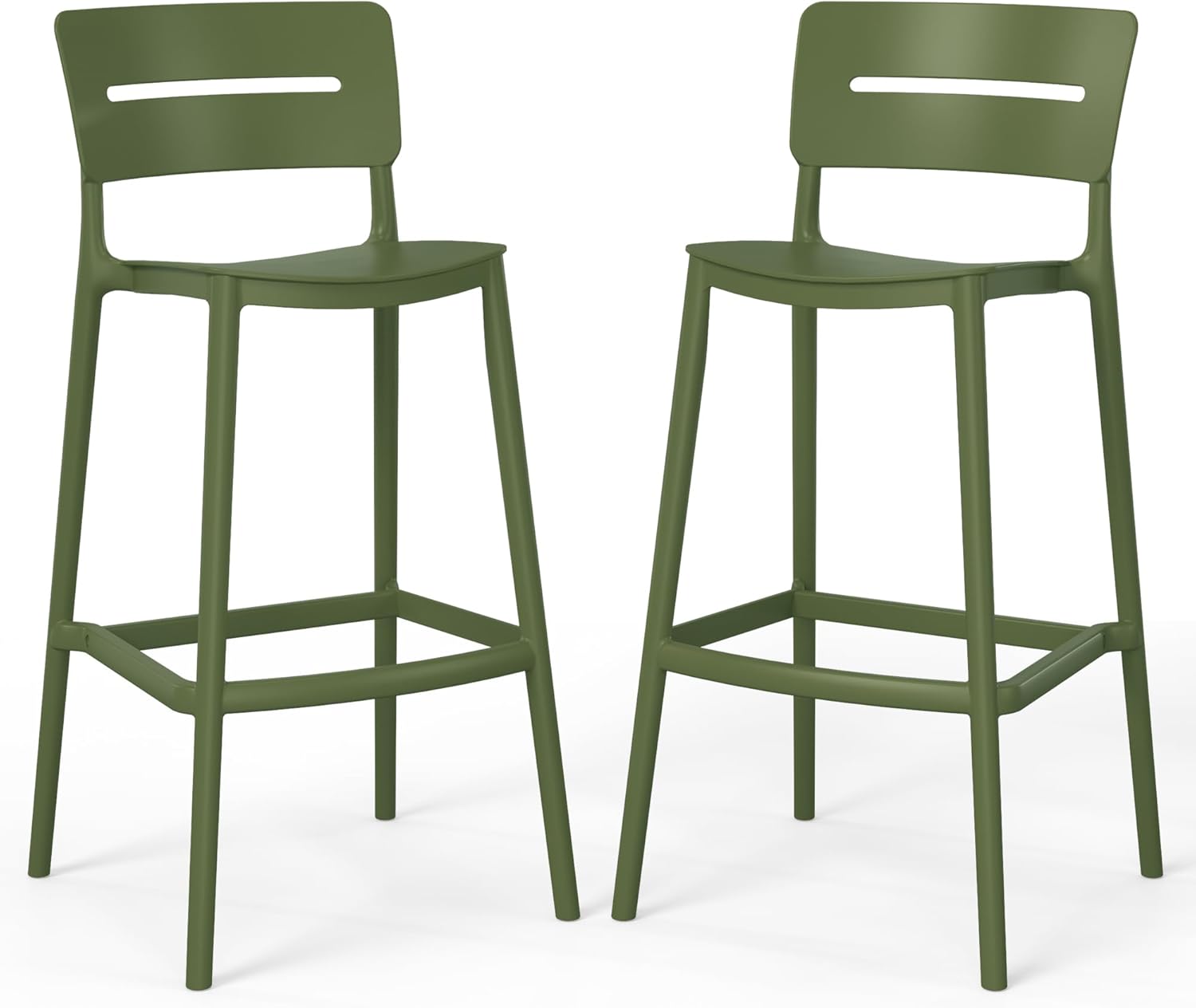 Outdoor Bar Stools Set of 2, Dining Pub Counter Stools with Backs, Stackable Patio Bar Chairs Bistro Island Counter Height Bar Chair for Balcony, Yard, Garden, Olive Green
