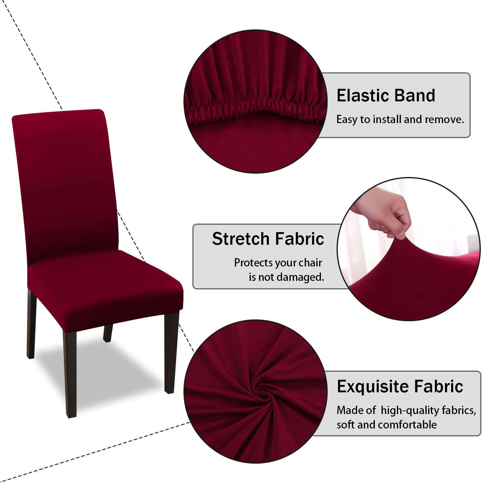 FIGOOO Coprisedie Elasticizzati con Schienale 6 Pezzi Coprisedia per Sala da Pranzo Spandex Fodera per Sedia da Cucina Universale Lavabile Decorazioni per la Casa Cucina(Borgogna,6pcs)