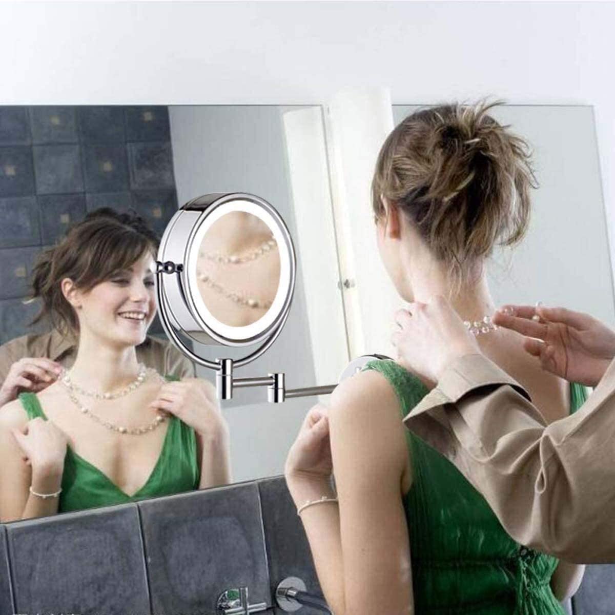 20,3 cm Wandhalterung Kosmetikspiegel mit Lichtvergrößerung, Make-up-Spiegel, Wandmontage, 5-fache Vergrößerung, doppelseitiger Touch-Tasten-Kosmetikspiegel – 360 Grad Drehfunktion