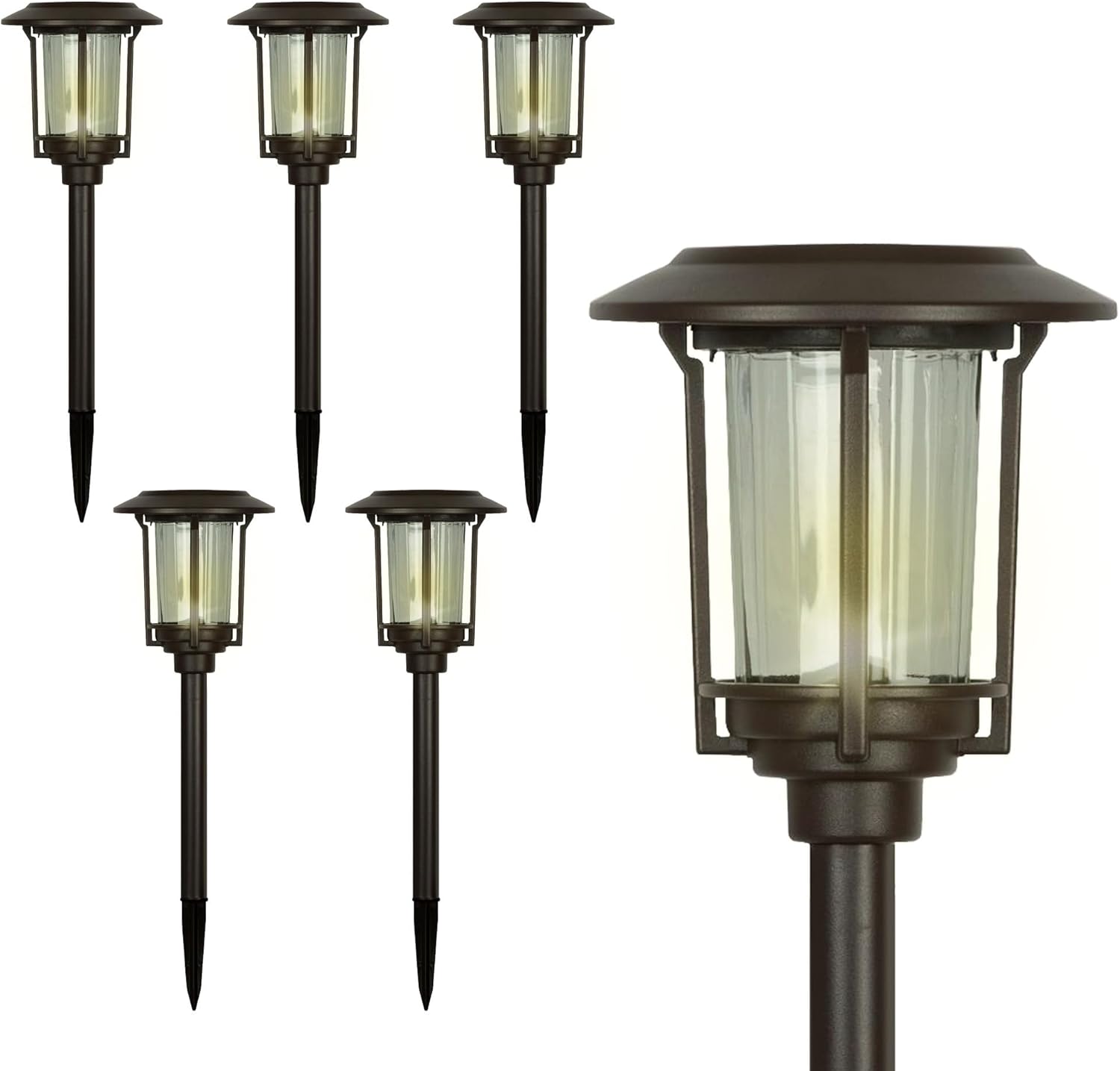 Solar LED Pathway Lights – 6 Pack, Nickel Finish, Modern Metal Design, Waterproof Outdoor Yard Lights, Automatic Rechargeable for Garden, Patio, and Pathways