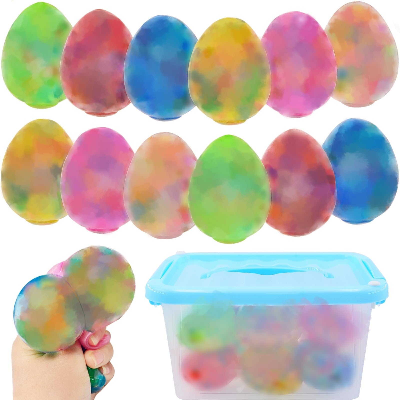 12 Pack Easter Eggs Stress Balls Fidget Toys Squishy Squeeze Ball for Easter Basket Stuffers Party Favors Gifts