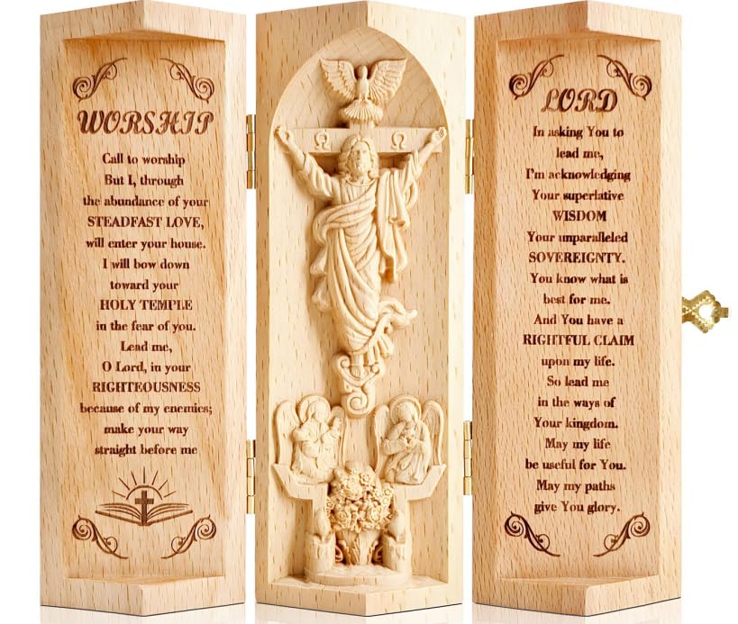Estatua de Jesús de madera cilíndrica abierta para decoración