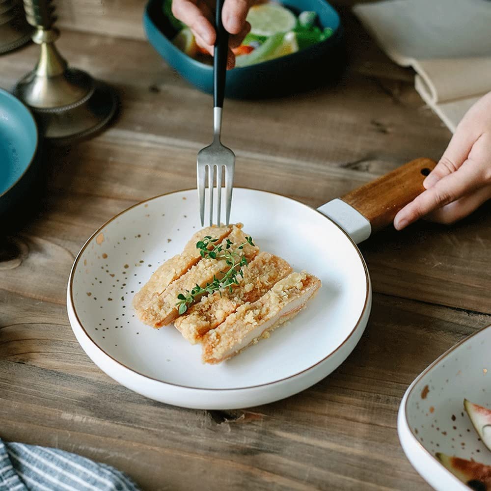 CFWSHJ Miski sałatkowe kreatywna ceramiczna miska z drewnianym uchwytem malowana w stylu nordyckim salaterka domowa deserowa zastawa stołowa japońska miska na makaron kuchenne miski na zupę