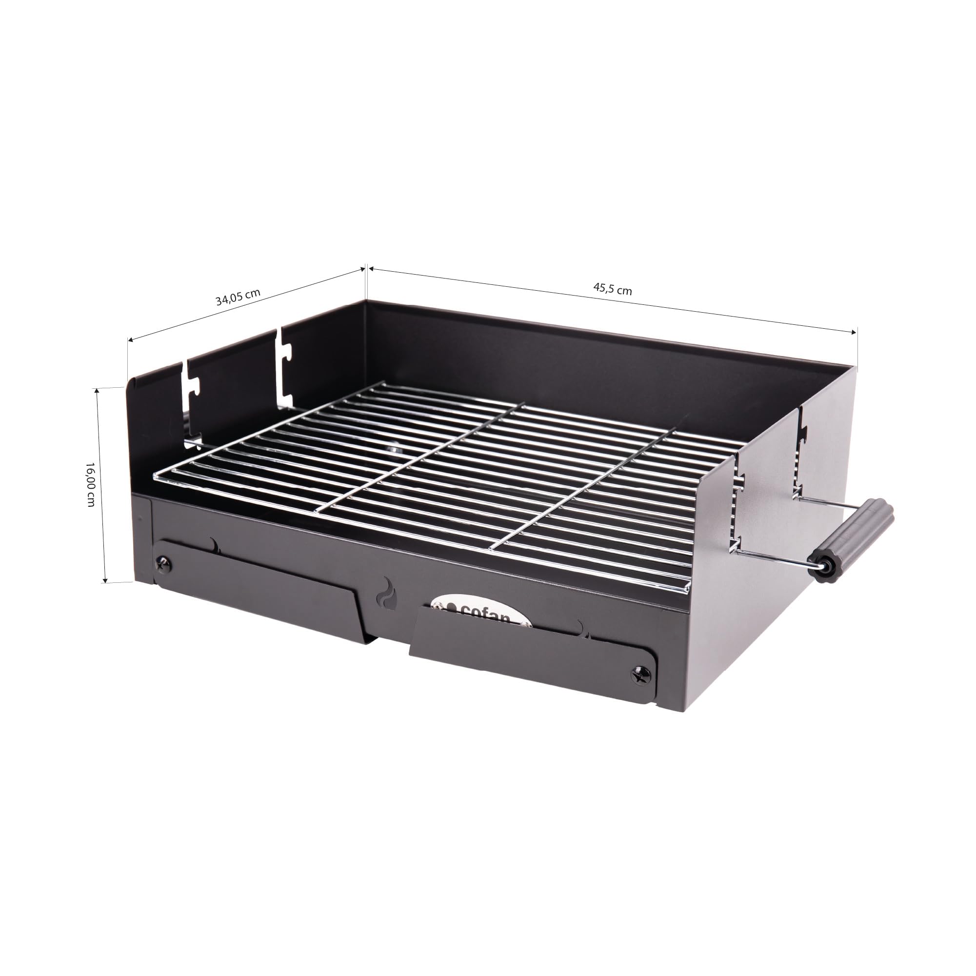 Cofan Barbacoa de carbón portátil | Parrilla de acero cromado | Barbacoa plegable | Con asas laterales | Ideal para camping, jardín y terraza | Medidas: 45,5 x 34,5 x 31,5 cm