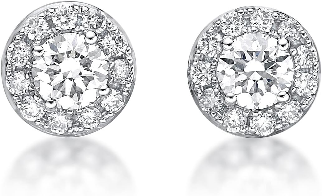 1/2 to 1 Carat Lab Grown Diamond Round Halo Stud Earrings for Women in 14k White Gold (G-H, VS2-SI1, cttw) Post With Friction Back by Lavari Jewelers