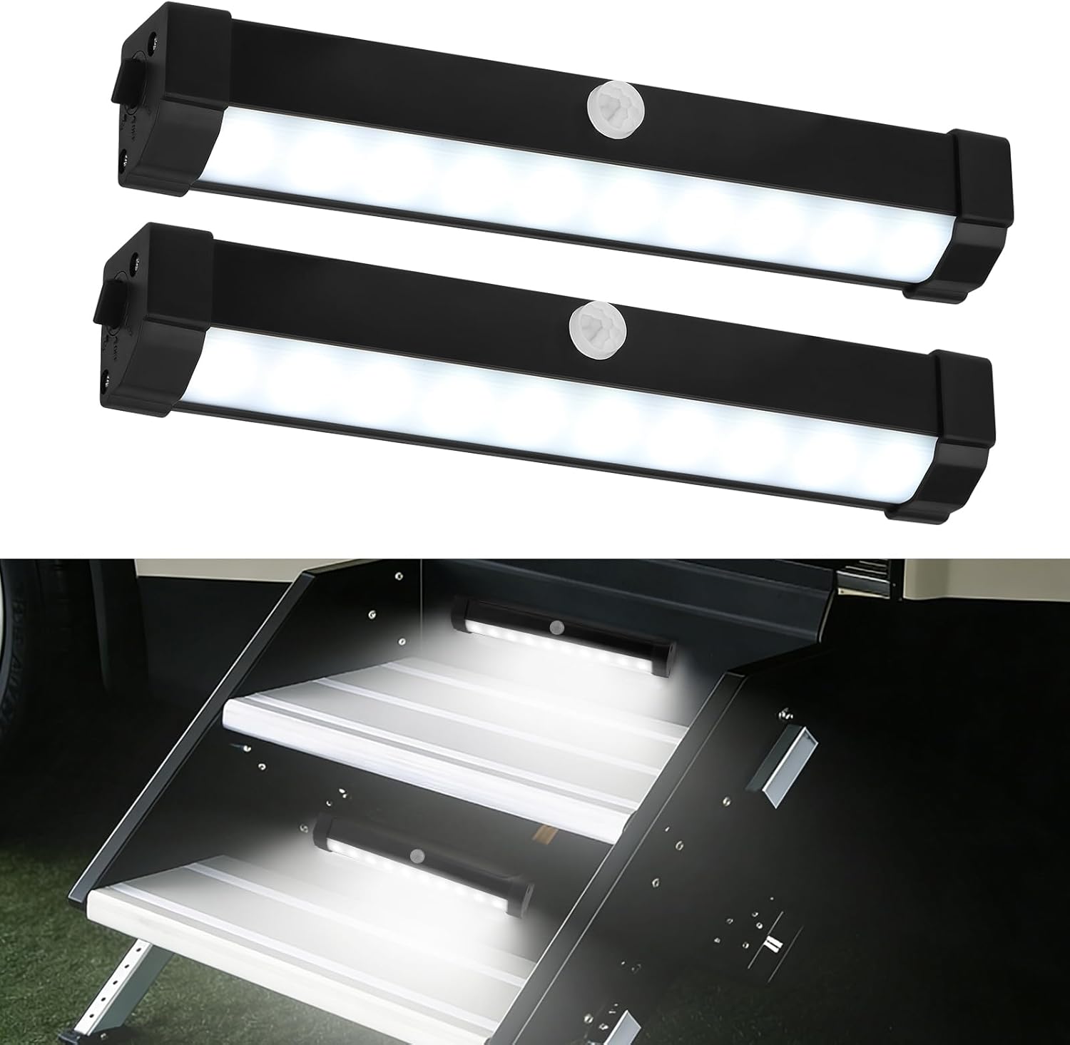 RVZONE Motion Activated RV Step Lights, IP65 Waterproof Battery Operated Motorhome LED Light Strip Magnetic RV Night Light Bar for Motorhome, Trailers, Camper - 2Pack
