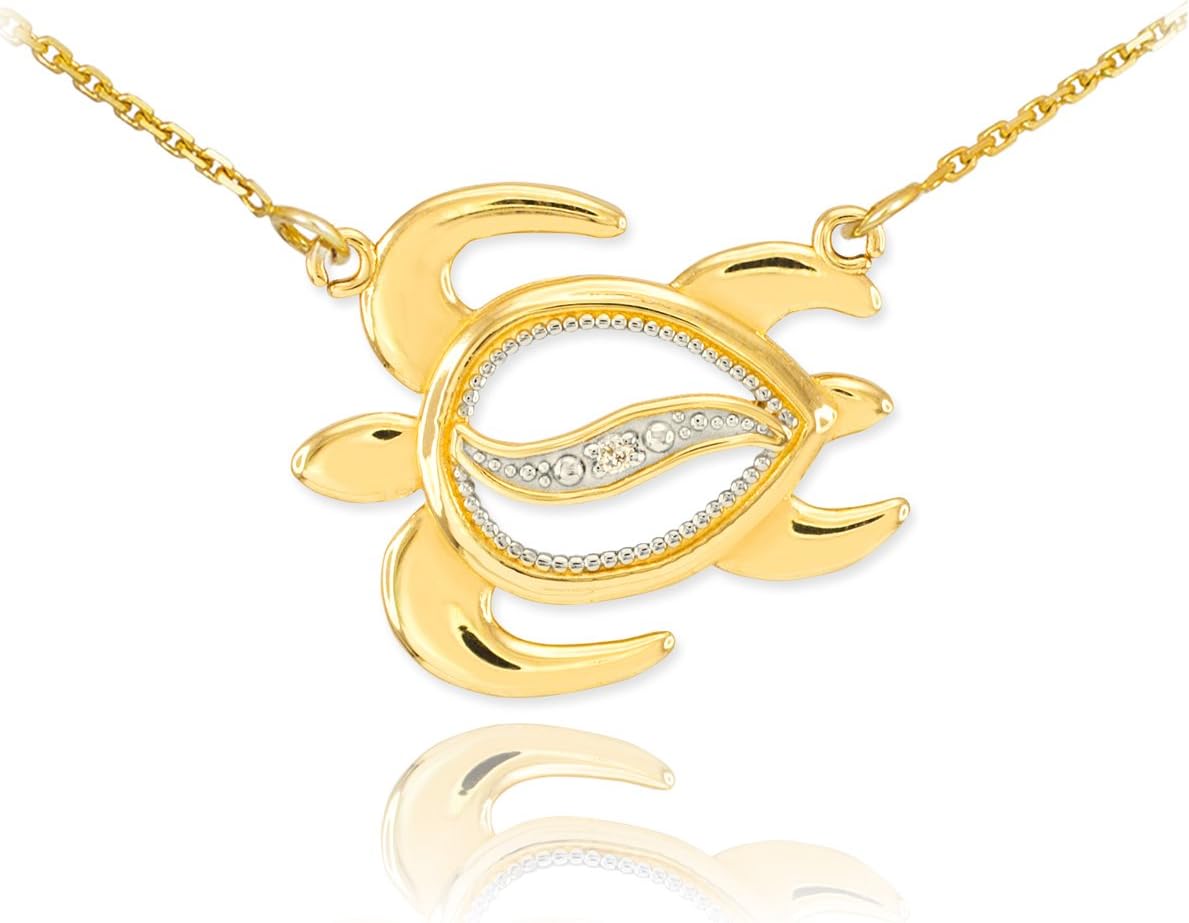 Fine 14k Yellow Gold Diamond-Accented Lucky Hawaiian Honu Turtle Necklace