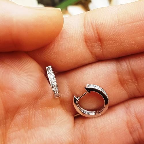 Miniatura 2 de Dazzlingrock Collection Pendientes de aro de 0,12 quilates (quilates) con diamantes blancos redondos para mujer, disponibles en metal de 10 K14 K18