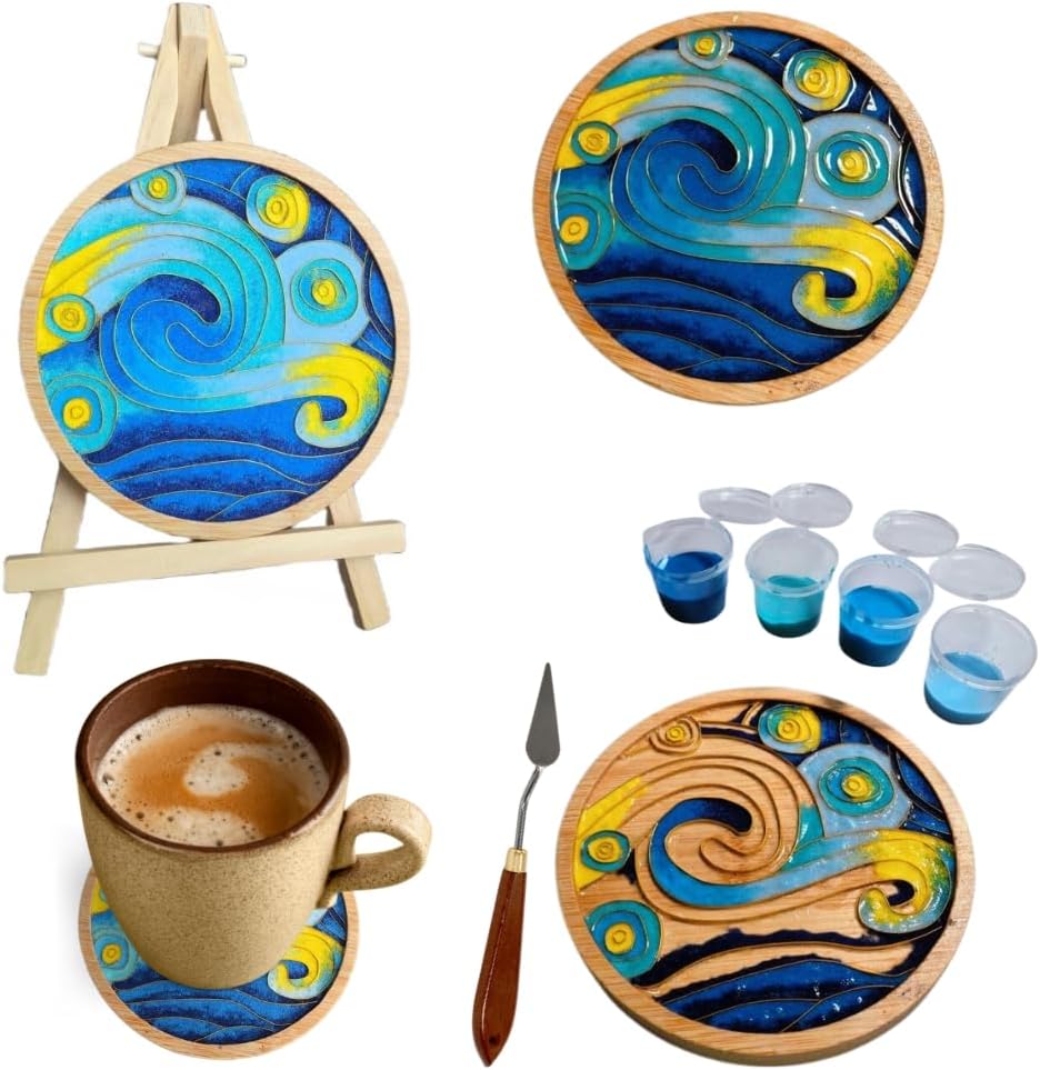 DIY Coaster Craft Kits, Cloisonne Filigree Enamel Art Painting Crafts Coasters Starter Kit, DIY Craft Coasters Supplies for Adults, Hobby for Adults Women Elderly, Handmade Home Decor Gifts