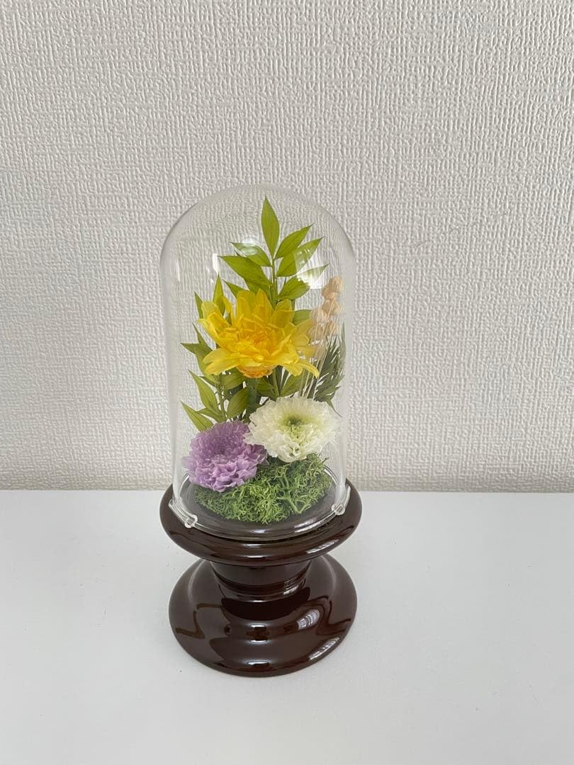 プリザーブドフラワーガラスドーム仏花　コンパクトサイズ　一対 Amazon.co.jp: プリザーブドフラワー仏花 ガラスドームコンパクト
