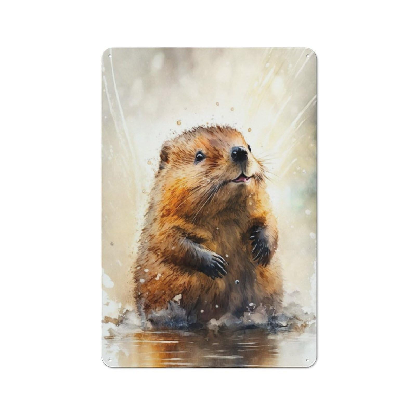 Junmoney Beaver Watercolor Drawing Vintage Metal Sign 30X20cm For Workshop Wall, With Clear Vintage Wall Decor Character