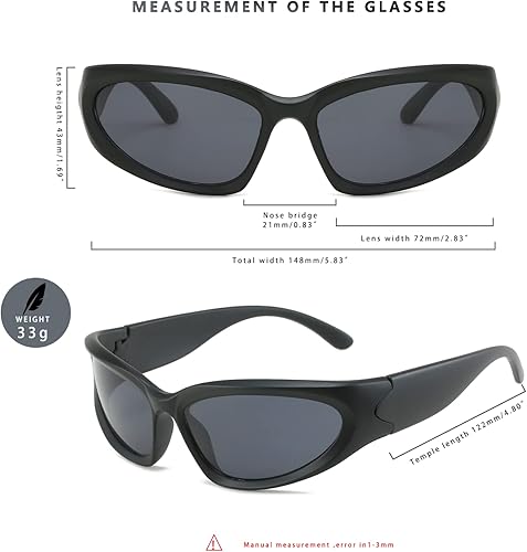 Miniatura 6 de LASPOR Gafas de sol deportivas envolventes para mujeres y hombres, lentes deportivos Y2K