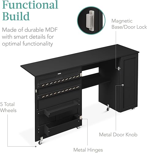 Vista 26 de Best Choice Products Mesa de costura plegable grande, estación de manualidades portátil multiusos y escritorio lateral con diseño compacto, ruedas