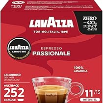 Lavazza, A Modo Mio Passionale, 256 Capsule Caffè, per un Espresso con Note di Caramello e Cioccolato, 100% Arabica, Intensità 11, 13, Tostatura Scura, 16 Confezioni x 16 Capsule