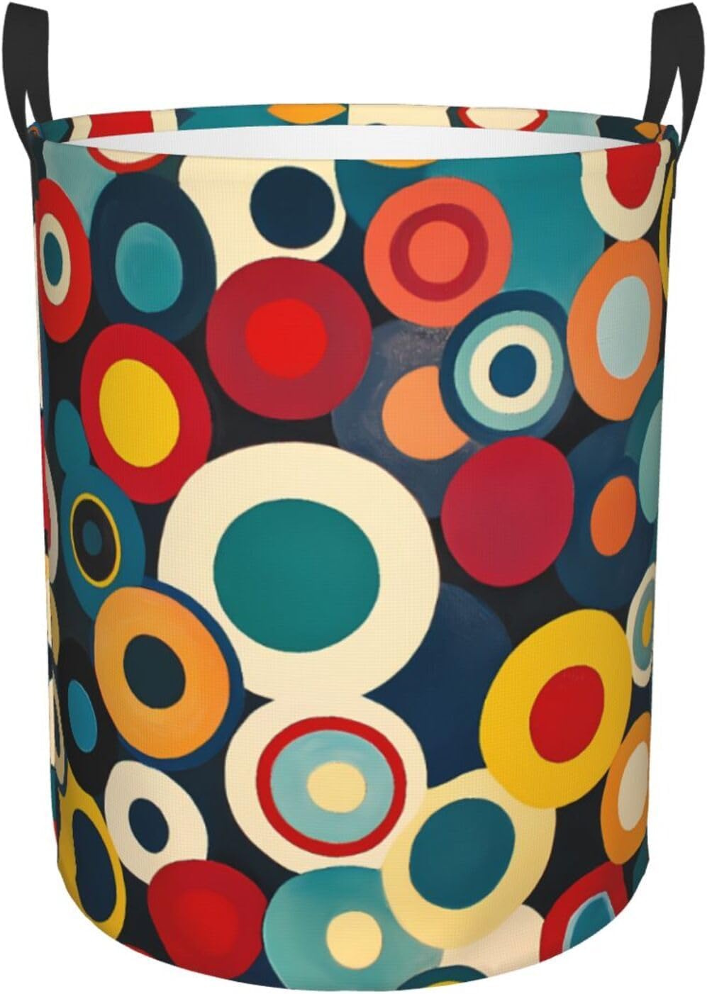 Colorful polka dots Round Single-layer Laundry Basket, Portable Storage Laundry Basket, Bedroom Clothes Storage Basket with Handle