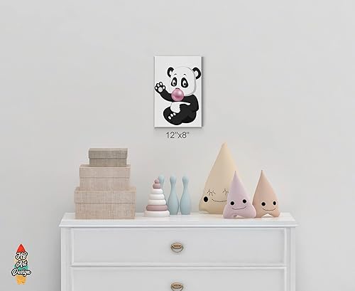 Miniatura 2 de Bonito arte de goma de mascar de panda, impresión en lienzo rosa con estampado de animales, arte de pared para decoración del hogar, cuarto de bebé,