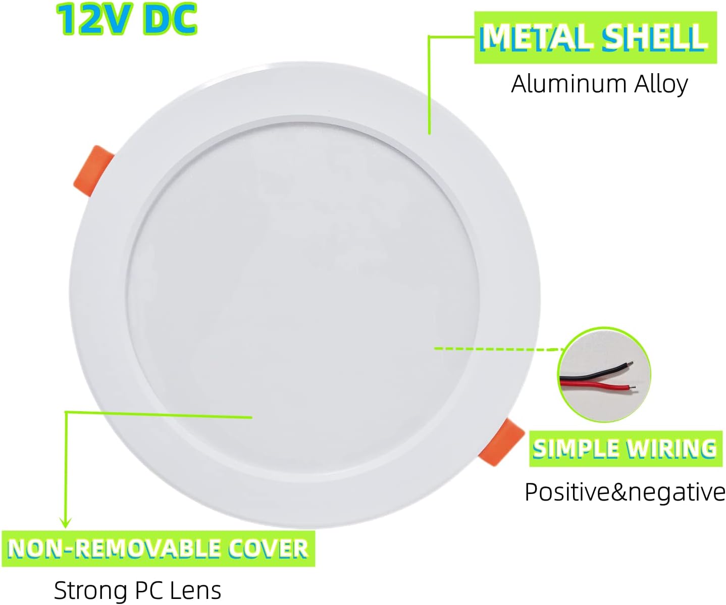 DC 12V LED Recessed Ceiling Light Cool White 720 Lumen Super Slim LED Panel Light 7" 8W Aluminum Downlights Cutout Diameter Φ5.4Inch for RV Boat Trailer (6 Pack)