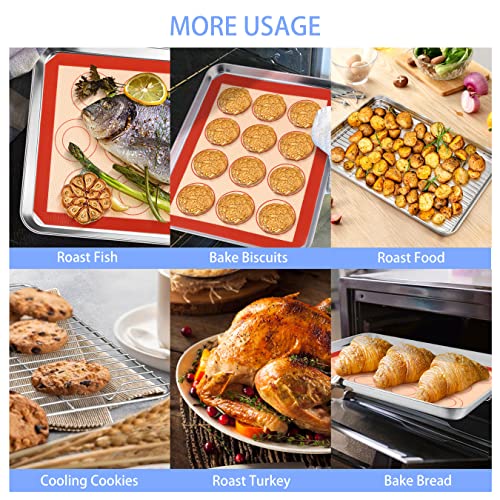 16 Inch Baking Sheet With Rack & Mat Set(2 Jelly Roll Pans + 2 Racks + 2 Mats), Herogo Stainless Steel Cookie Tray With Cooling Rack & Silicone Mat For Toaster Oven, Heavy Duty & Dishwasher Safe #TOP6