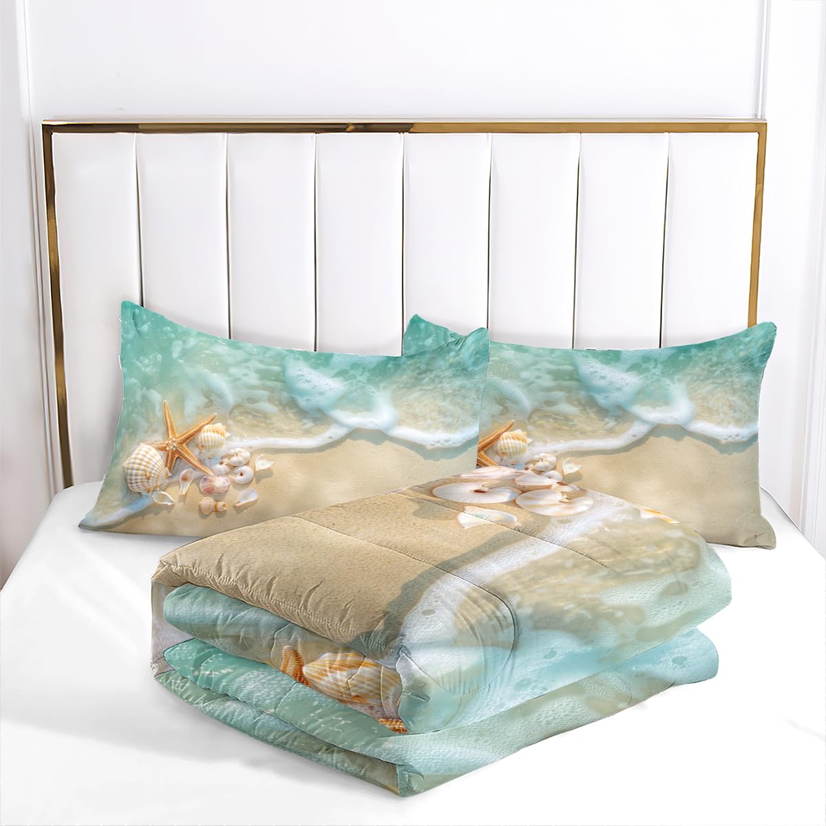 Copripiumino Ocean Beach Con Conchiglie – Set Letto Singolo 135x200 Cm + Federa – Microfibra Morbida, Tema Mare E Vacanze Hawaiane - 3