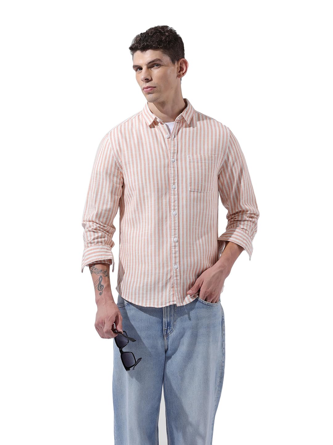 the indian garage co Men Slim Fit Striped Full Sleeves Cutaway Collar Casual Shirt-picture-45