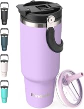 Pandaria 40 oz Tumbler with Handle Leakproof Water Bottles with 2in1 Lid Flip Straw, Stainless Steel Insulated Coffee Travel Mug Keeps Cold for 30 Hours, Double Wall Vacuum Tumbler Fits Car Cup Holder