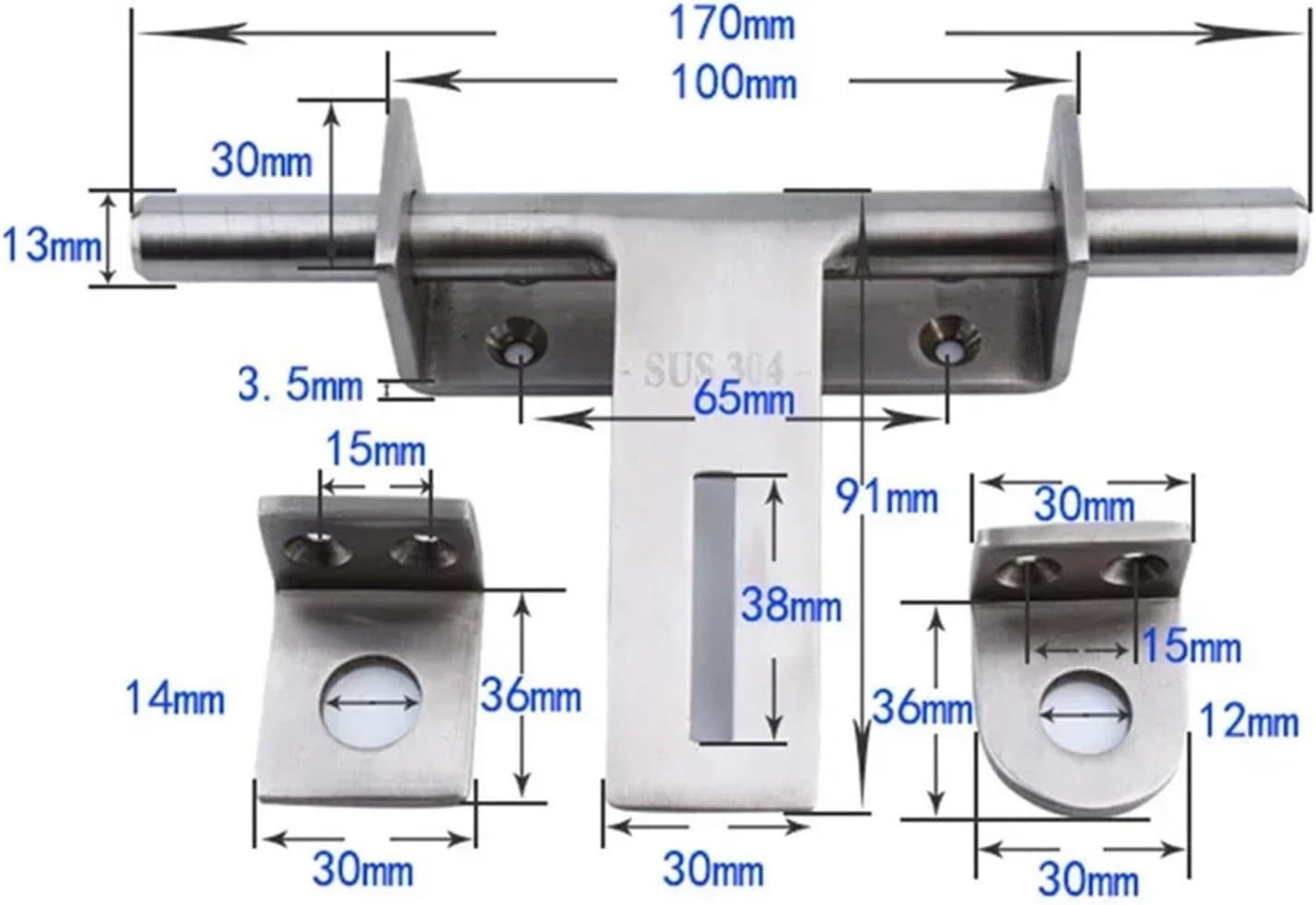 Sliding Bolt Door Latch with Padlock Hole, Stainless Steel Heavy Duty Catch for Garden Gate and Shed Door