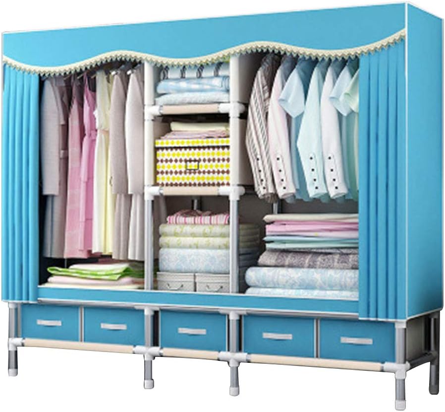 Portable Wardrobe Portable Closet Extra-Wide Wardrobe Closet with Zipper Steel Pipe Clothes Closet No-Tool Assembly Wardrobe Storage Waterproof 74x17x66in_195x45x170cm