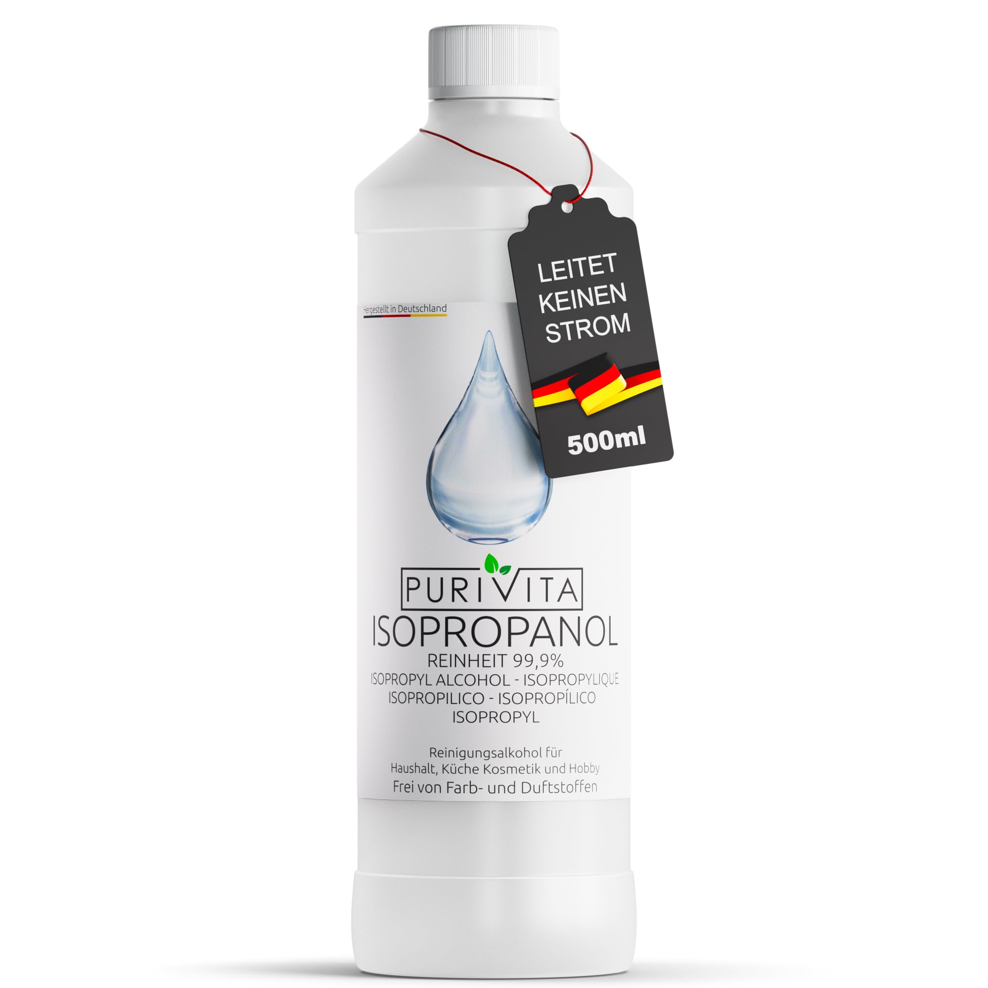 PURIVITA® Isopropanol 99,9% [500ML] - Reinigungsalkohol Isopropanol - Reiner Alkohol zum Reinigen von Haushalt & Industrie - Isopropylalkohol - Desinfektionsmittel Reiner Alkohol - Ethylalkohol