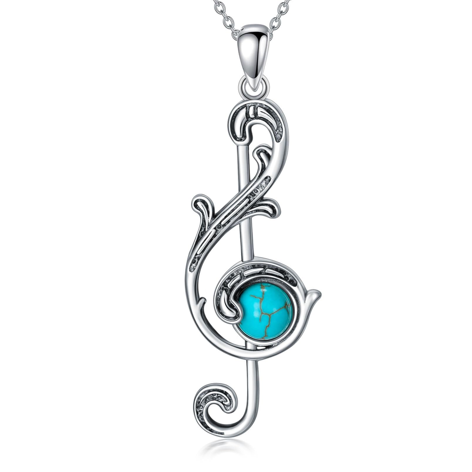 Collana da donna a forma di nota musicale turchese, in argento Sterling 925, ciondolo a forma di chiave di violino, gioiello vintage occidentale per gli amanti della musica, Argento sterling,